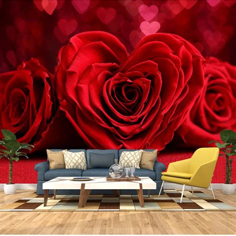 Custom Any Size 3d Wall Painting Wallpaper Murals Romantic Red Rose
