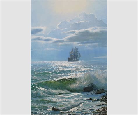 Sailing Ship Painting Original By Alexander Shenderov Large Wave Ocean