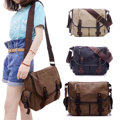 2019 New Canvas Messenger Bags Mens Solid Cover Button Casual School