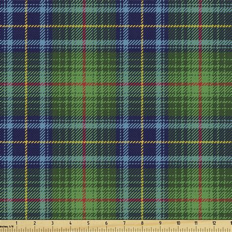 Plaid Fabric By The Yard Grunge Looking Vibrant Colored Scottish
