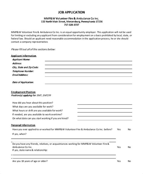 Free 10 Sample Generic Job Application Forms In Pdf Ms Word Excel