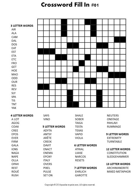 A further 2 clues may be related. Crossword Fill In Puzzles - Printable Vocabulary Builders ...