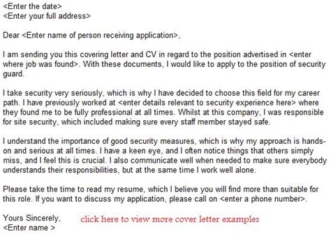 This is a simple, concise and formal letter that you send with your cv when applying for a job. Security Guard Job Application Letter Example - Learnist.org