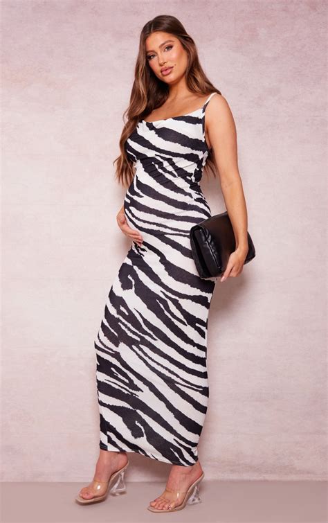 Maternity Monochrome Zebra Print Cowl Maxi Dress Prettylittlething