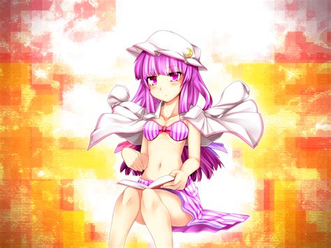 Bra Hat Kazetto Navel Patchouli Knowledge Purple Eyes Purple Hair