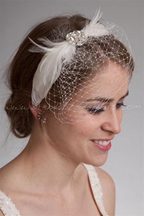 Bridal Birdcage Headband Mini Veil With Feather Rhinestone Head Piece