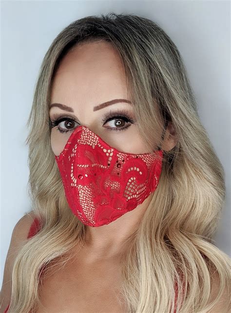 Red Lace Face Mask Breathable Sparkle Bling Face Mask Etsy
