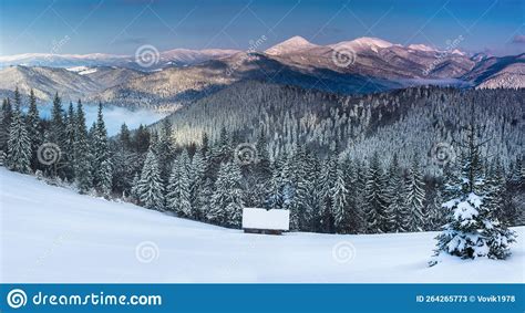 Beautiful Winter Panoramic Landscape Of Mountains With Snow Covered