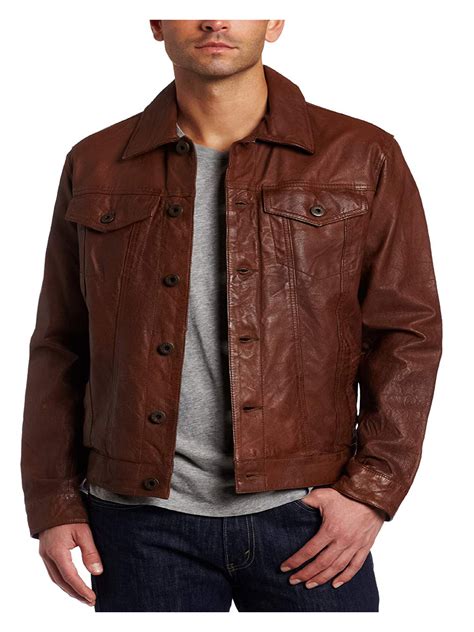 Mens Leather Classic Trucker Jacket Bay Perfect