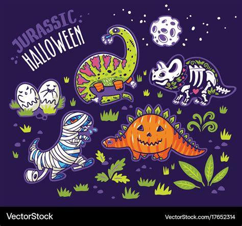 Dinosaurs In Costumes For Halloween Royalty Free Vector