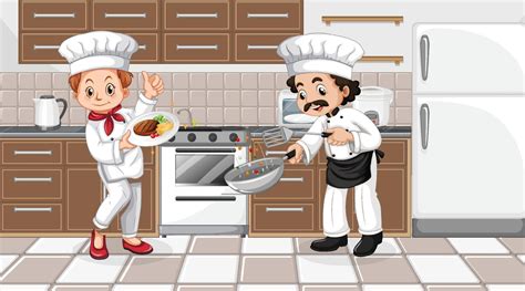 Escena De La Cocina Con Dos Chefs Personaje De Dibujos Animados 3176878