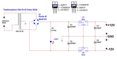 Ecco uno schema estremamente rudimentale schema alimentatore duale 12V