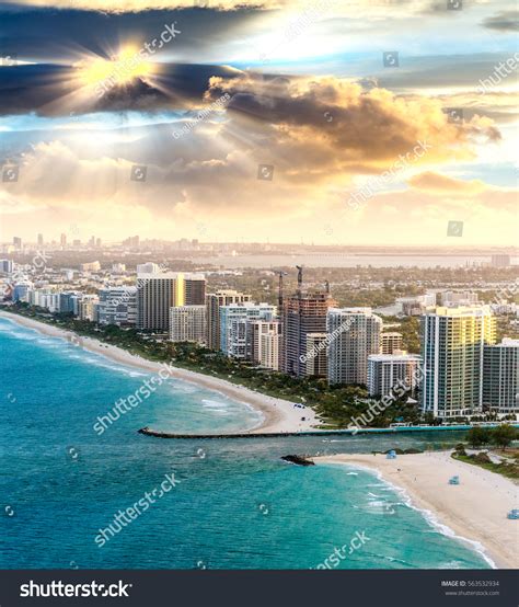 Miami Beach Aerial Skyline Dusk Florida Stock Photo 563532934