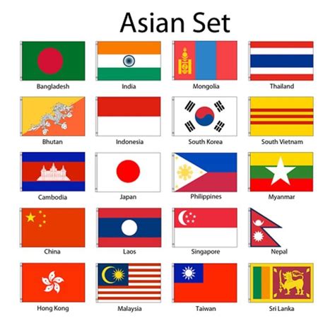 Asia Asian 2x3 Flag Set Of 20 Country Countries Polyester Flags