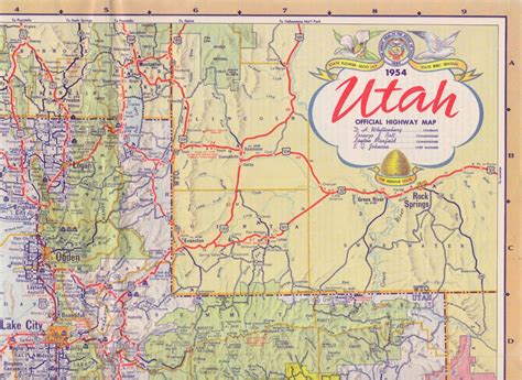 1954 Utah Official Highway Map State Road Commission