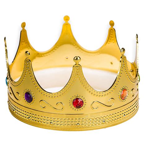 Plastic King Gold Crown Got Jeweled Regal Adults Prince Costume Prop