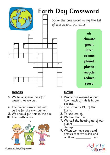 This screen free word puzzle activity is great for the classroom, home school, or just for fun! Earth Day Crossword