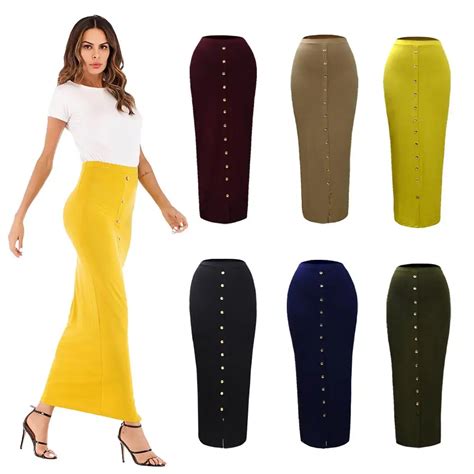 Colors Women Muslim Maxi Skirt Modal Elastic High Waist Bodycon Button Wrap Sheath Straight