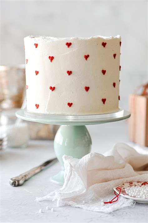 Red And White Valentines Day Cake With Mini Hearts Curly Girl Kitchen