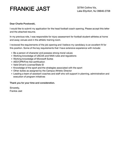 Head Football Coach Cover Letter Velvet Jobs