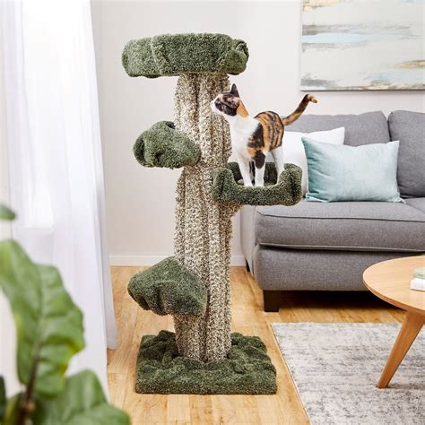 Frisco 49 In Tree Shaped Real Carpet Wooden Cat Tree Green Wooden