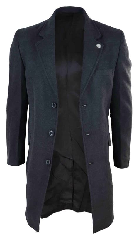 Mens Classic Wool Long Overcoat Charcoal Happy Gentleman