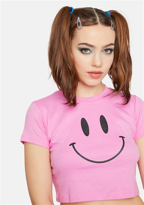 smiley face cropped tee shirt pink dolls kill