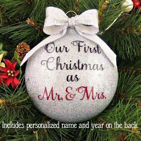 Personalized Our First Christmas Married Glitter Ornament Glass 2