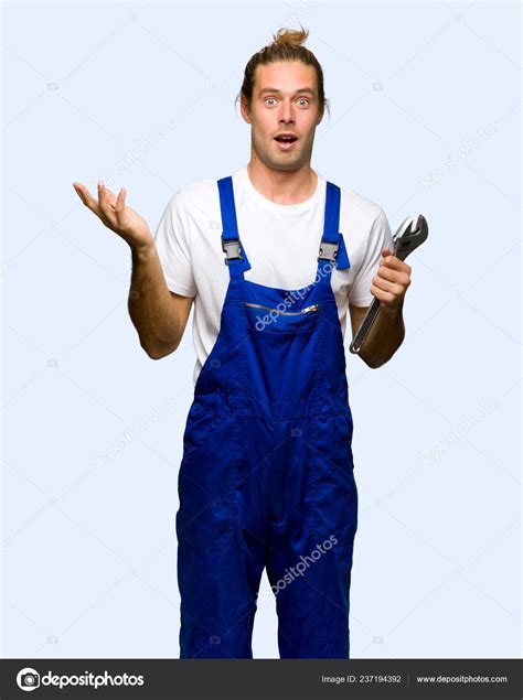 Workman Surprise Shocked Facial Expression Isolated Background Stock
