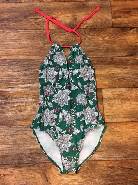 Boden Womens Green And White Floral One Piece Swim Suit Size Us 6 Deep V