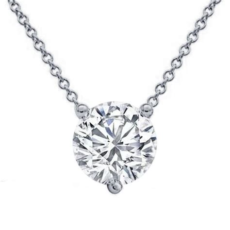Floating Diamond Solitaire Three Prong Pendant Necklace Solitaire