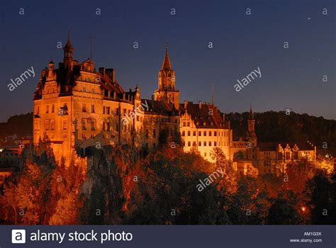 Sigmaringen Castle By Night Baden Wuerttemberg Germany Europe Stock