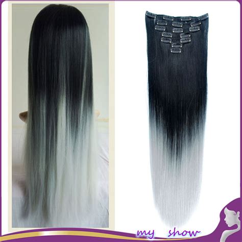 24150g 7pcsset Dip Dye Ombre Grey Hair Long Straight