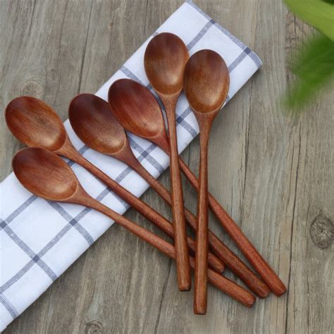Wooden Spoons 6 Pieces 9 Inch Wood Soup Spoons For Eating Mixing
