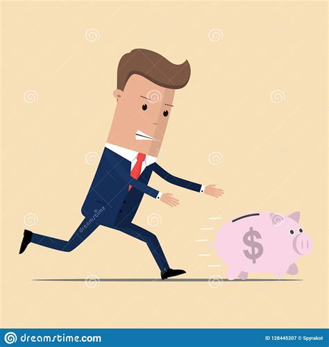Businessman Catches Piggy Bank Concept Of Saving Money Vector