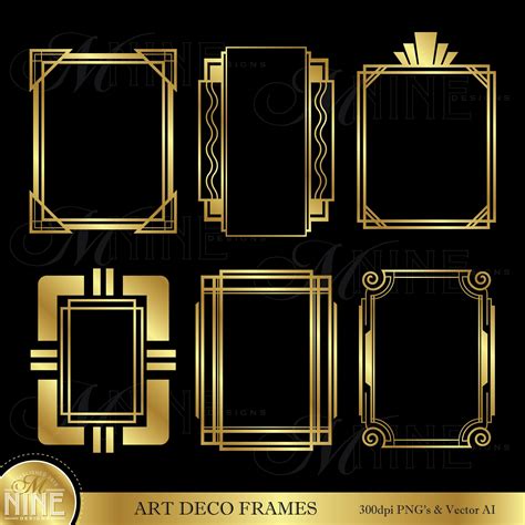Gold Art Deco Frames Clip Art Gold Roaring 20s Clipart Etsy Art