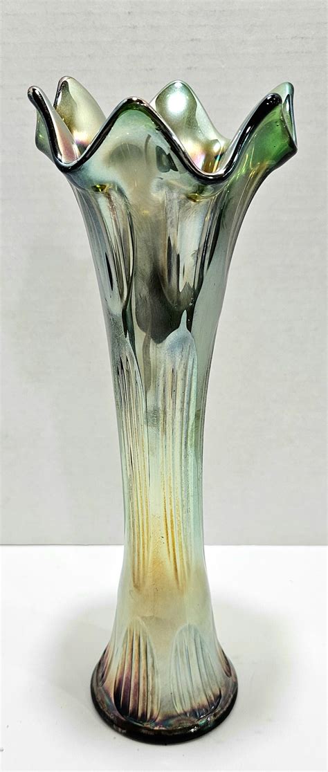 Vintage Unmarked Fenton Carnival Glass Ribbed Swung Vase Etsy