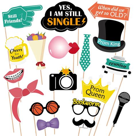 Tinksky 18pcs Class Reunion Photo Booth Props Kit High School Class