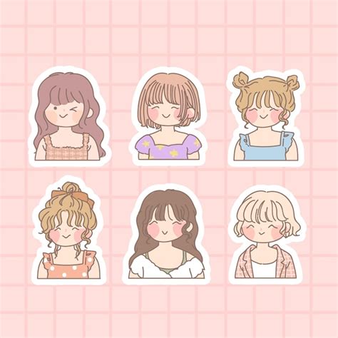 Premium Vector Set Of Kawaii Girl With Sticker Isolated On Pink