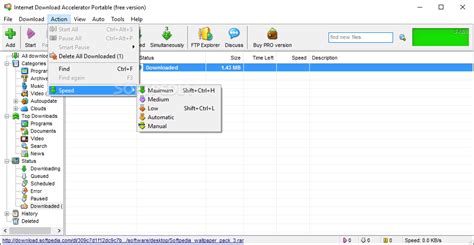 Hız, yarım kalan indirmeler ve indirilen dosyaların düzenlenmesi. Download Internet Download Accelerator Portable 6.19.5.1651