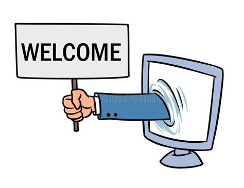 Computer Website Welcome Hand Sign Cartoon Illustration Isolated Image