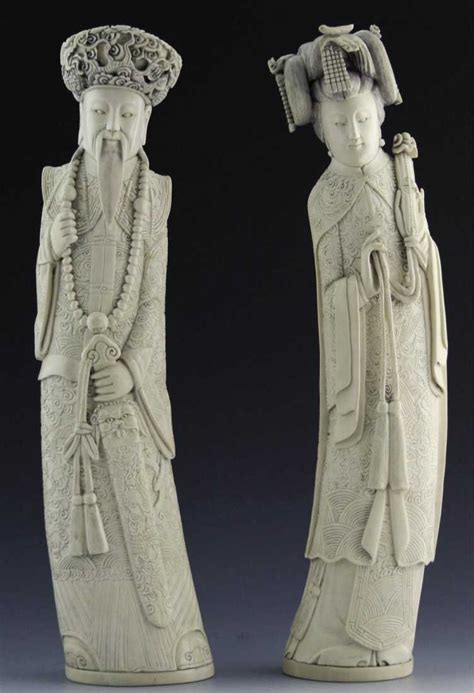 Antique Chinese Carved Ivory Emperor And Empress