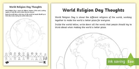 World Religion Day Thoughts Worksheet Worksheet