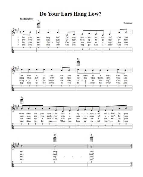 Do Your Ears Hang Low Easy Ukulele Sheet Music And Tab With Chords