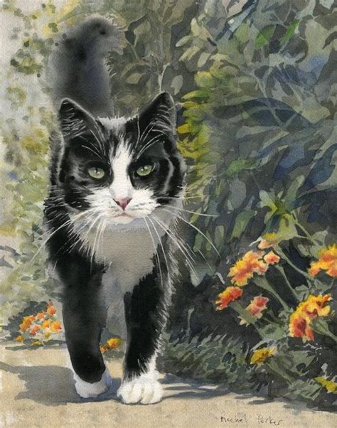 Tuxedo Cat Art Print Of My Watercolor Painting White Black Etsy In