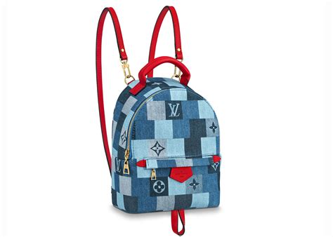 Pre Owned Louis Vuitton Palm Springs Mini Denim Monogram Check Blue Red ModeSens Bags