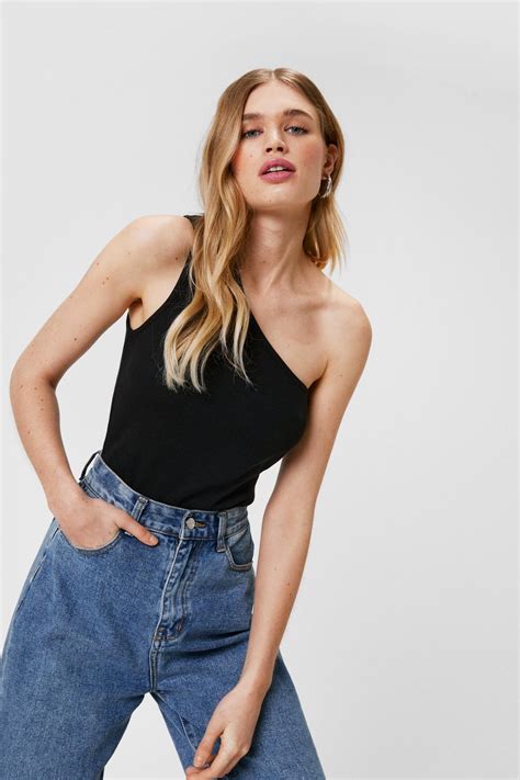 Ribbed One Shoulder High Leg Bodysuit Nasty Gal