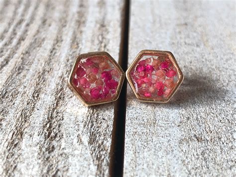 Resin Flower Earrings Stud Earrings With Flowers Pink Flower Etsy Uk