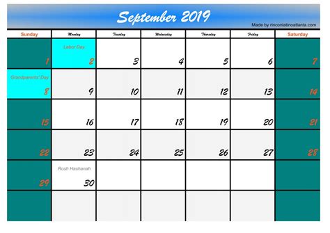 Five September 2019 Calendar Printable Free Calendar Template Printable