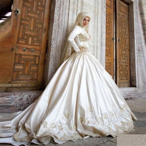 Islamic Turkish Wedding Dresses With Hijab Muslim Women Bridal Gowns 2016 Luxury Plus Size
